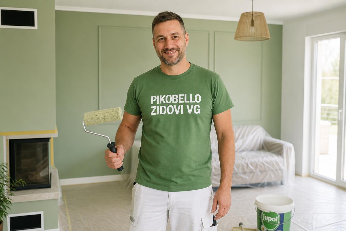 Majstor u majici PIKOBELLO ZIDOVI VG s valjkom za bojanje